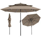 Tangkula 10 FT Solar LED Patio Umbrella 3-Tier Vented Outdoor Market Table Umbrella