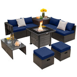 Tangkula 9 Pieces Patio Furniture Set with 50,000 BTU Propane Fire Pit Table