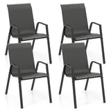 Tangkula Patio Rattan Chairs Set of 4, Stackable Dining Chair Set with Wicker Woven Backrest & Seat