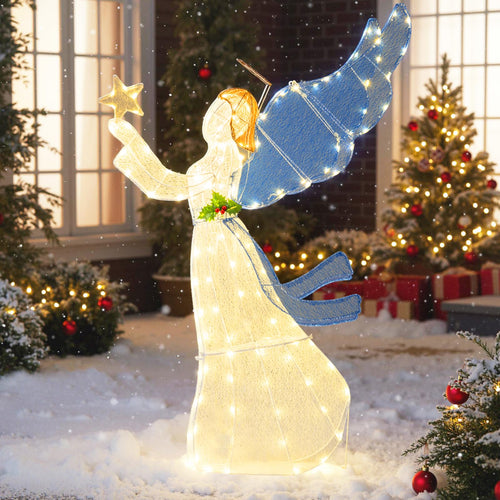Tangkula 5 Feet Lighted Angel Christmas Decoration with Wings and Warm LED Lights