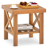 Tangkula Outdoor Side Table with Slatted Tabletop & Storage Shelf