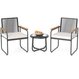 Tangkula 3 Pieces Patio Furniture Set PE Rattan Porch Chairs with Round Tempered Glass Top Table