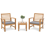 Tangkula 3 Pieces Outdoor Furniture Set, Acacia Wood Conversation Set with Soft Seat Cushions