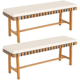 Tangkula Acacia Wood Outdoor Bench with Padded Cushion