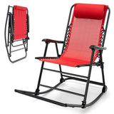Outdoor Folding Rocking Chair, No Assembly Required, Foldable Rocker Recliner with Headrest