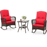 Tangkula 3 Piece Patio Rocker Set, Patiojoy Outdoor Wicker Rocking Chairs w/Double-Layer Coffee Table