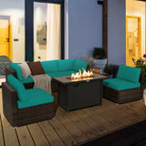 Tangkula 7 Piece Patio Furniture Set with Fire Pit Table, Includes 42 Inches 60,000 BTU Propane Rectangle Fire Pit Table