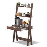 Tangkula Ladder Desk with Countertop & Drawer, Freestanding 2-Tier Ladder Shelf Desk