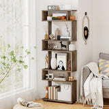 Tangkula 6-Tier S Shaped Bookcase 64" Tall Modern Geometric Bookshelf