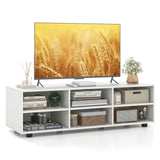 Tangkula White TV Stand for TV up to 55 Inch, TV Console Table with 6 Cubbies, 5 Positions Adjustable Shelves
