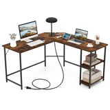 Tangkula L Shaped Computer Desk, Corner Home Office Desk with 2 Outlets & 2 USB Ports