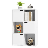 Tangkula 6-Cube Bookcase, Toys Storage Bookshelf w/3 Doors & 3 Open Cubes (White, 6-Cube)