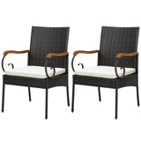 Set of 2, Outdoor PE Rattan Chairs with Soft Zippered Cushion, Heavy-Duty Metal Frame & All-Weather Wicker