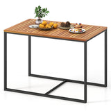 Tangkula Acacia Wood Patio Dining Table with Metal Frame