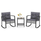 3-Piece Outdoor Rocking Chair Set w/ 2-Tier Glass-Top Side Table