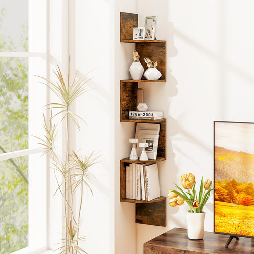 Tangkula 5-Tier Farmhouse Floating Corner Shelf Wall Mount