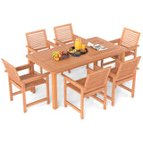 Tangkula 7-Piece Patio Wood Dining Table Set for Backyard Poolside Garden Lawn