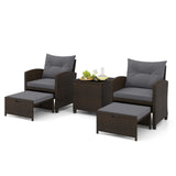 Tangkula 5 Piece Patio Rattan Furniture, Wicker Cushioned Chairs Set w/ 2 Ottomans & Tempered Glass Coffee Table
