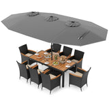Tangkula 11 Piece Patio Wicker Dining Set w/Double-Sided Patio Umbrella