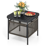Tangkula Outdoor PE Rattan Side Table with 1.57” Umbrella Hole