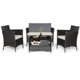 Tangkula 4 Pieces Patio Furniture Set, Patiojoy Outdoor PE Wicker Conversation Set with Soft Cushions and Tempered Glass Tabletop