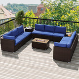 Tangkula 12 Pieces Patio Wicker Sectional Sofa Set with 40,000 BTU Propane Fire Pit Table & Tank Holder