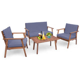 Tangkula 4 Piece Outdoor Conversation Set, Acacia Wood Sofa Set with Soft Seat & Back Cushions