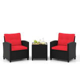 Tangkula 3 Piece Patio Furniture Set, Rattan Conversation Set w/Soft Seat & Back Cushions