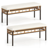 Tangkula Outdoor Wicker Bench with Removable Padded Cushion