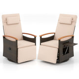 Tangkula Patio Rattan 360 Degree Swivel Recliner Chair, Wicker Lounge Chair w/Adjustable Backrest & Footrest