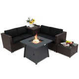 Tangkula 5 Piece Patio Furniture Set with 50,000 BTU Propane Fire Pit Table, Outdoor Wicker Conversation Set