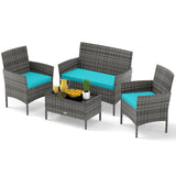 Tangkula 4/8 Piece Patio Rattan Conversation Set, Outdoor Wicker Furniture Set with Loveseat