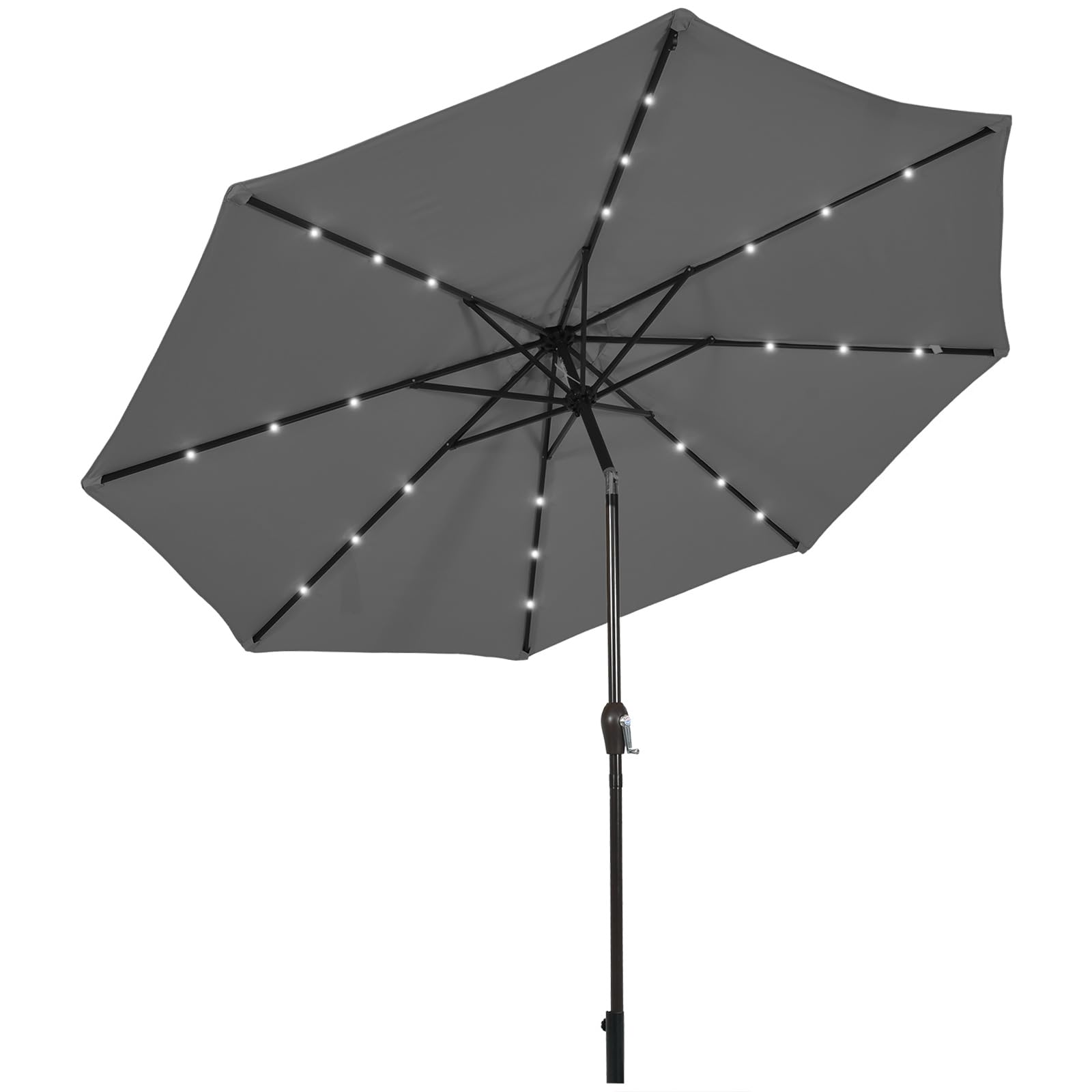 10FT Solar Powered 24 LED Lighted Patio Umbrella, Table Market Umbrella, Grey 10FT Solar Powered 24 LED Lighted Patio Umbrella, Table Market Umbrella, Grey