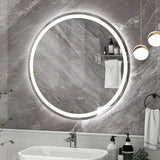 Tangkula LED Bathroom Mirror, Wall Mounted Round Mirror w/ 3-Color Dimmable Lights