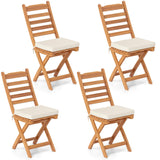 Tangkula Acacia Wood Slatted Dining Chairs Soft Seat Cushion