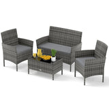 Tangkula 4/8 Piece Patio Rattan Conversation Set, Outdoor Wicker Furniture Set with Chair, Loveseat & Tempered Glass Table