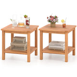 Tangkula 2 Tier Acacia Wood Square End Table with Slatted Tabletop & Storage Shelf