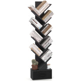 Tangkula Tree-Shaped Bookshelf with Folding Fabric Drawer