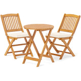 Tangkula 3 Pieces Acacia Wood Patio Folding Bistro Set, Outdoor Table and Chairs Set with Soft Cushions