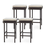 Tangkula Patio Rattan Barstools Set, Outdoor Wicker Bar Height Chairs with Footrest & Soft Cushions
