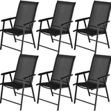 Tangkula Set of 2 Patio Folding Chairs, Fabric Dining Chairs with High Back & Armrests