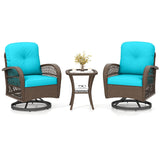 Tangkula 3 Piece Patio Swivel Rocker Set with Tempered Glass Side Table