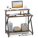 Tangkula 39.5" Mobile Computer Desk with Power Outlets for Home Office Bedroom