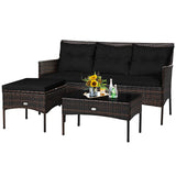 3 Pieces Patio Conversation Set, Outdoor PE Rattan Wicker Furniture Set