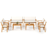 Tangkula Outdoor Acacia Wood Cuhioned Conversation Set with Coffee Table