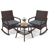 Tangkula 3-Piece Outdoor Wicker Rocking Bistro Set w/ 2-Tier Coffee Table