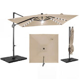 Tangkula 10 FT Solar Patio Umbrella with Base Included and 32 LED Lights & Center Light