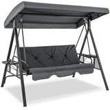 Tangkula 3 Person Porch Swing, 2-in-1 Convertible Patio Swing Bed with Adjustable Canopy, 2 Cup Holder Table