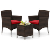 Tangkula 3 Pieces Patio Rattan Furniture Set, Outdoor Conversation Set with PE Wicker Armchairs