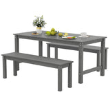 Tangkula 3 Pieces Outdoor HDPE Dining Table Set with 2 Benches